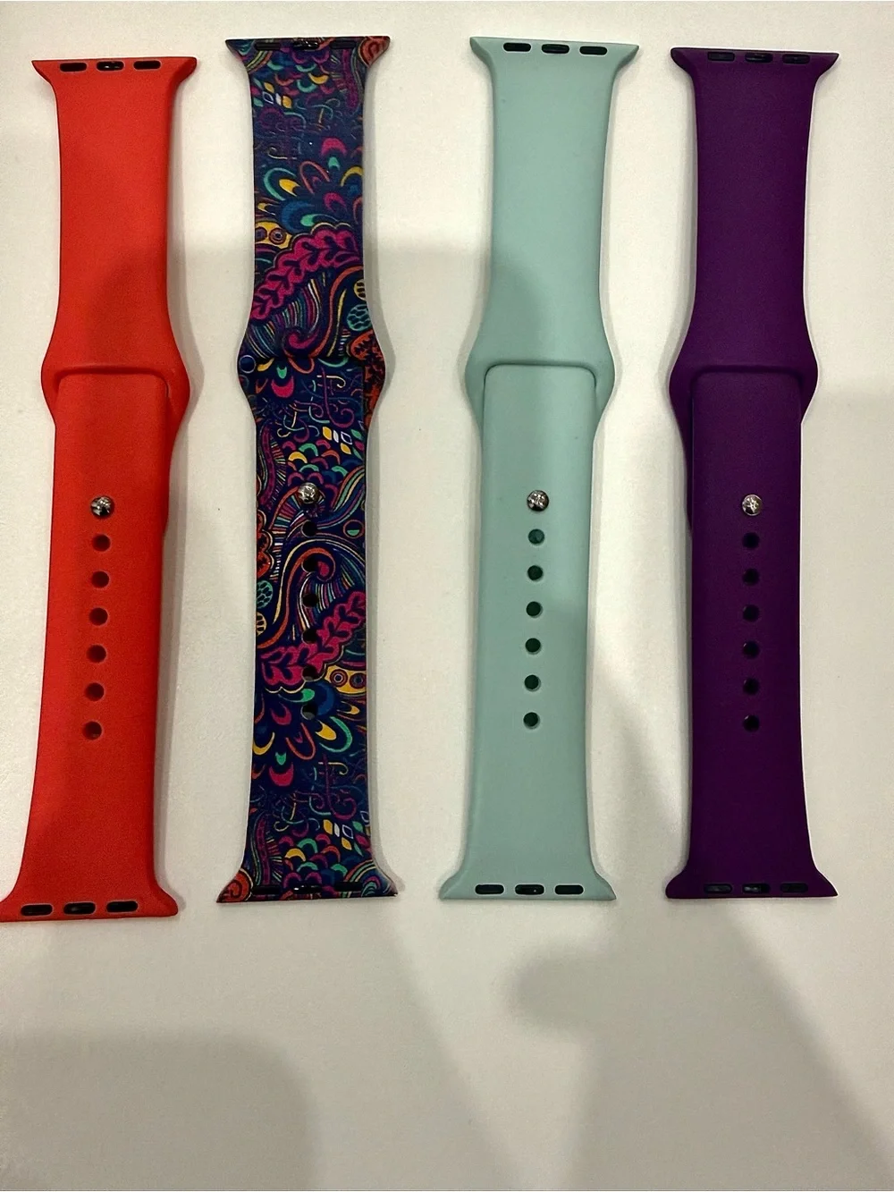 Silicone Replacement Apple Watch Bands Coral, Mint, Purple & Multicolor Paisley